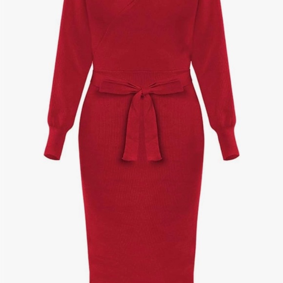 NWOT: Beautiful red Fixmatti maxi sweater dress with removable belt & open back. - Picture 6 of 11